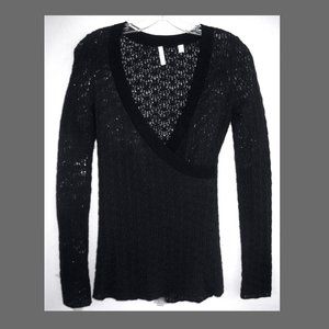 V-neck layering sweater P Black Wool bl IISLI Pullover Crochet Light Fitted